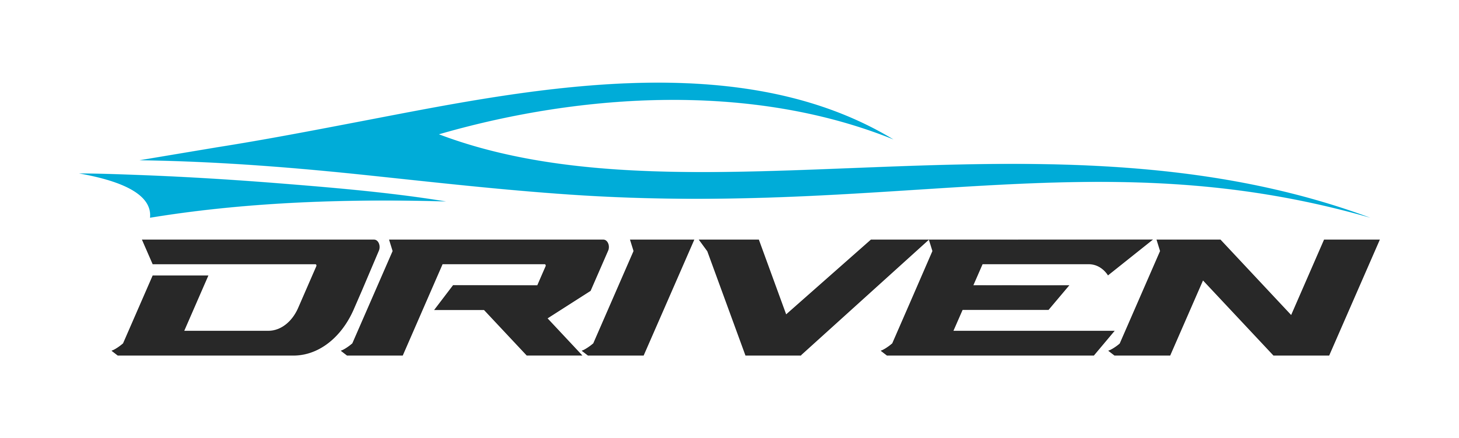 Driven primary logo in cyan and charcoal